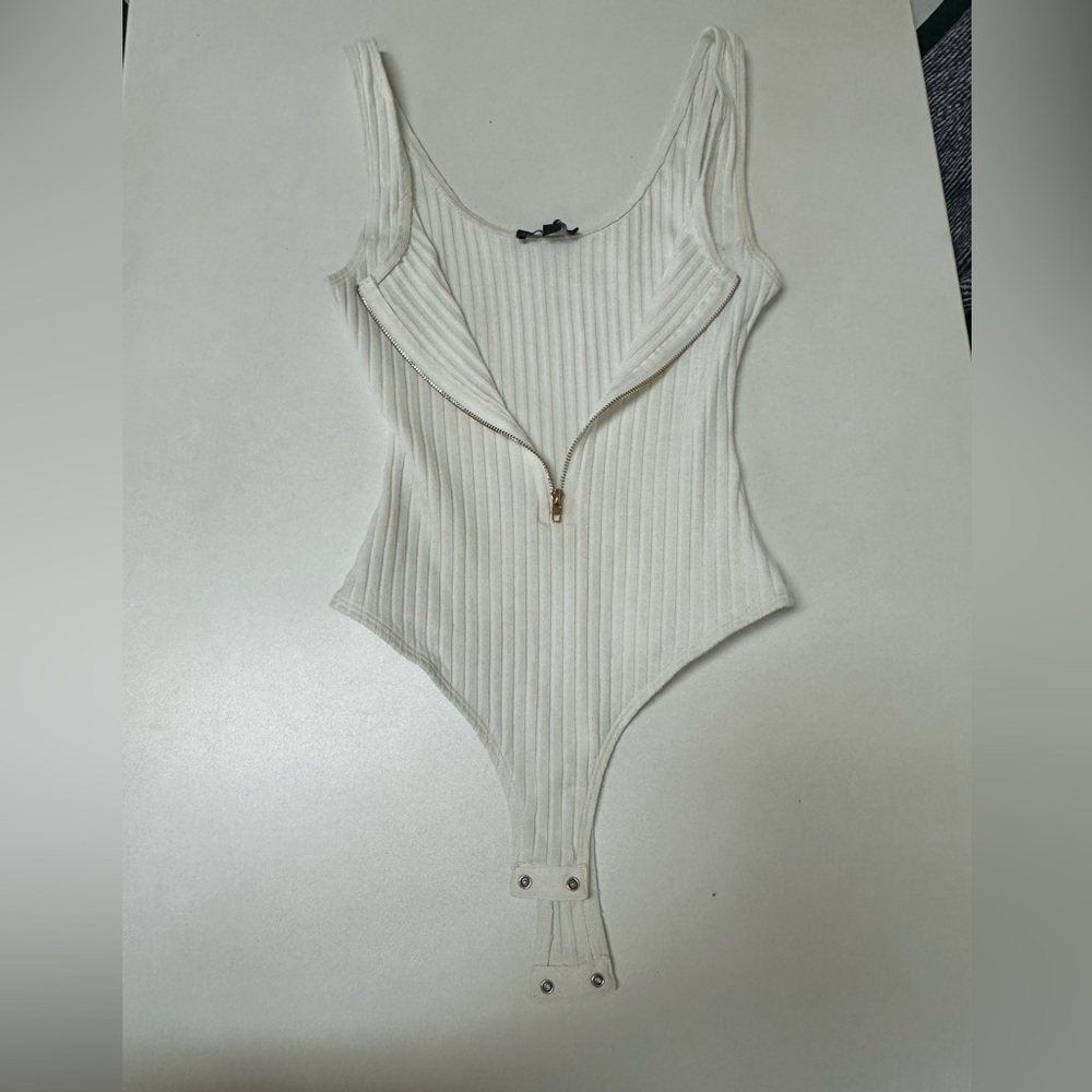 JLuxLabel White Ribbed Zip Up One Piece
